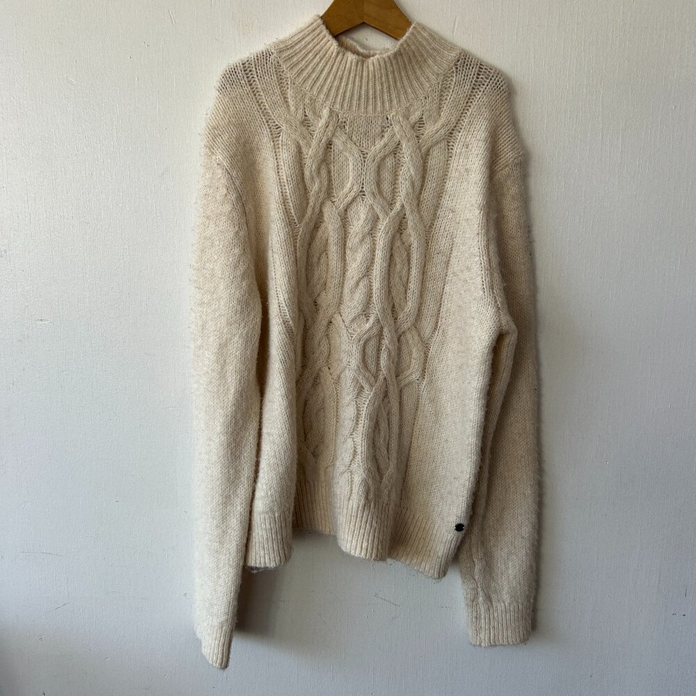 Tommy Hilfiger Cableknit Fishermans Sweater‎ Womens Large Cream Soft Preppy Cozy